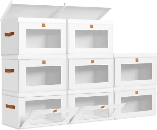 Vista 10 de DIMJ Contenedores de Almacenamiento con Tapas - Paquete de 4 Organizadores Grandes de Tela para Armario con Ventana y Asas, Cajas de Almacenamiento