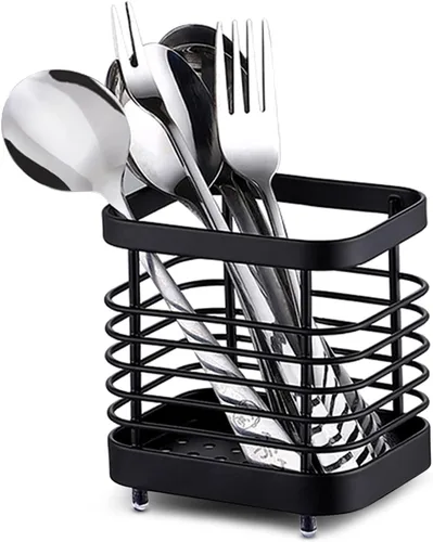 Vista 11 de Cesta de secado de utensilios de acero inoxidable, cesta de secado de cubiertos para fregadero de cocina con drenaje, estante de utensilios