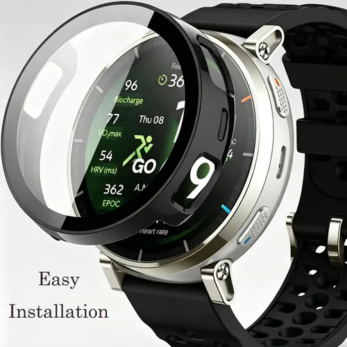Vista 4 de Rc-Z Paquete de 2 fundas protectoras de pantalla para reloj inteligente Amazfit Active 3 Premium, parachoques de policarbonato duro, película