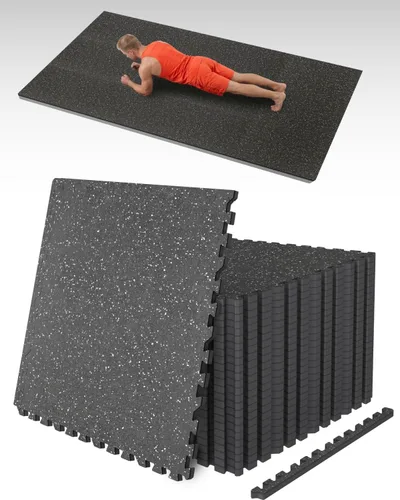 Vista 8 de Suelo de gimnasio de 0.56 pulgadas de grosor y 24 pies cuadrados para gimnasio en casa, 6 baldosas robustas de goma con espuma EVA para alfombrillas