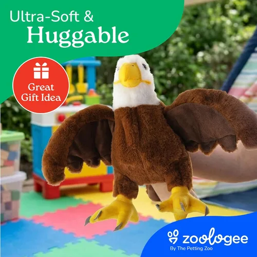 Vista 6 de The Petting Zoo Peluche de águila calva, regalos para niños, animales títeres, juguete de peluche de águila de 15 pulgadas
