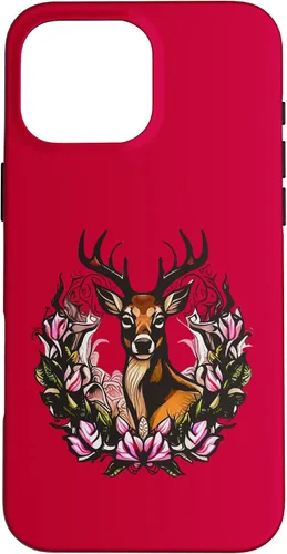 Vista 18 de Arkansas Deer with Antlers and Apple Blossom Tattoo Art Case for iPhone 17
