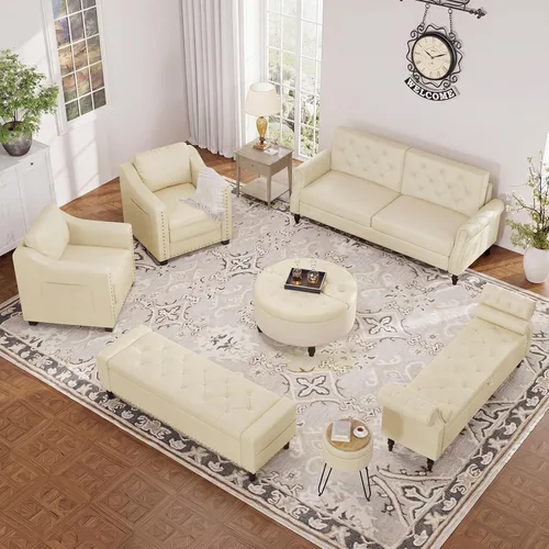 Vista 9 de Banco otomano de almacenamiento de 60 pulgadas, banco de cama tapizado de Blanco crema