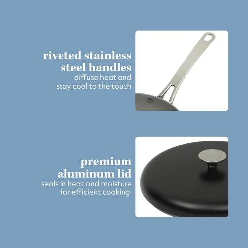 Vista 6 de Sur La Table Kitchen Essentials Potluck Porch - Sartén para saltear de 4.5 cuartos, sartén profunda para freír con tapa, aluminio, utensilios