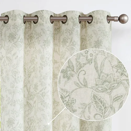 Vista 12 de JINCHAN Cortinas florales de lino para sala de estar, cortinas negras de estilo granja francesa de campo, cortinas de 63 pulgadas de largo, cortinas