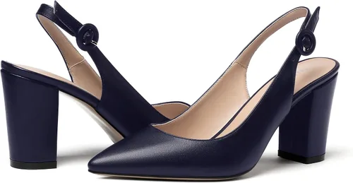 Vista 6 de WAYDERNS Zapatos de tacón de bloque con correa de tobillo puntiaguda mate para mujer, 3.5 pulgadas