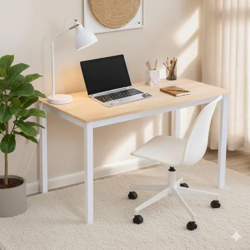 Vista 10 de Escritorio grande de madera para computadora de 47 pulgadas, escritorio de estilo moderno y simple para oficina en casa, dormitorio, escritorio