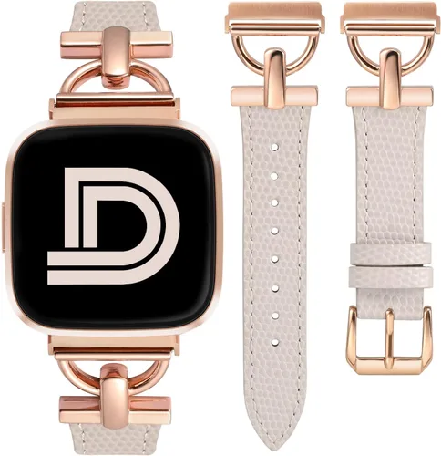 Vista 9 de Wearlizer Correa de cuero compatible con Fitbit Versa 2 correas para mujer, elegante correa de cuero delgada con hebilla de metal en forma de D