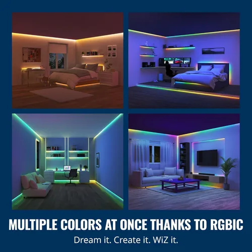 Vista 3 de Tira de luces LED WiZ Connected de 16.4 pies para tu hogar inteligente, luces LED multicolor fluidas, iluminación RGBIC que cambia