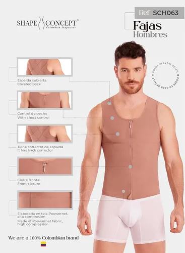 Vista 6 de SHAPE CONCEPT 062 063 Fajas Colombianas para Hombres Mens Faja Alta Compresión Garmen Shapewear Body Shaper para Hombres