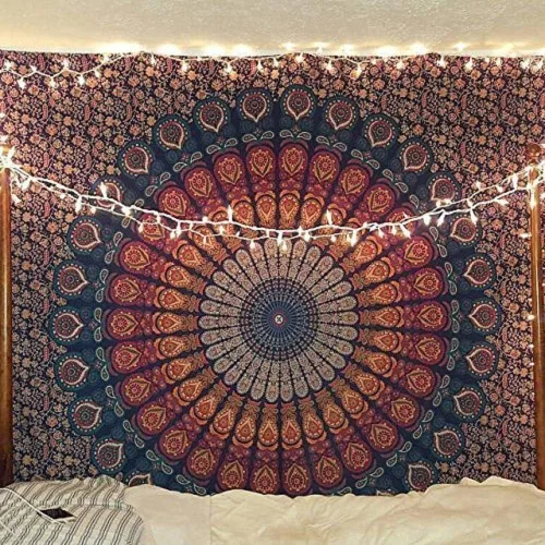 Vista 9 de Tapiz para pared con diseño hippie de mandala, bohemia e hindú Azul y verde