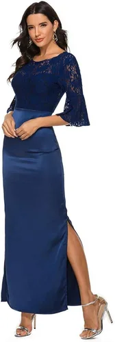 Vista 2 de ENKA Vestido maxi de encaje floral retro para mujer