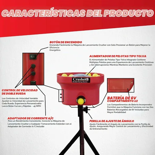 Vista 6 de Heater Máquina de lanzar trituradora con batería recargable de 8 horas, precisa y portátil, ofrece bolas rápidas y bolas curvas, ajustable, de alto