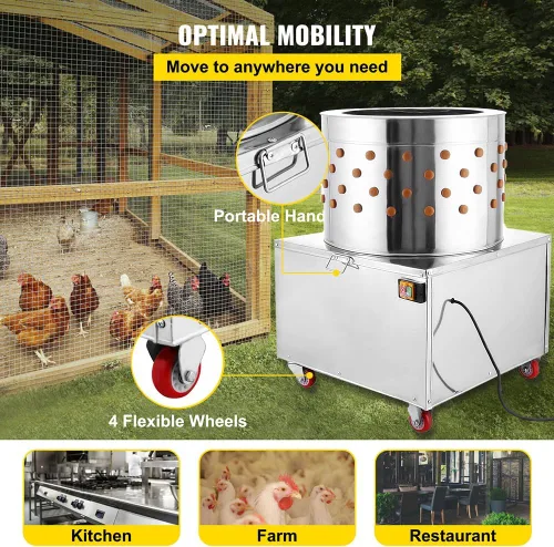Vista 3 de 20" máquina del desplume del pollo del acero inoxidable, desplume la máquina De-Feather 1500W 275R/min, procesador eléctrico de alimentos