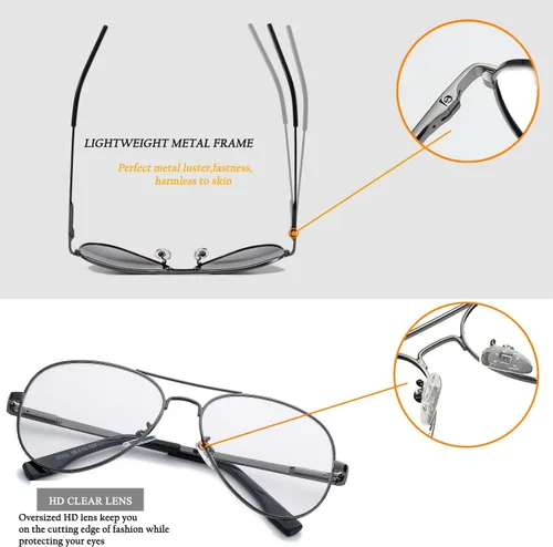 Vista 4 de HJSTES Lentes de aviador de lente transparente, luz azul para mujeres y hombres, marco de piloto, anteojos clásicos sin receta