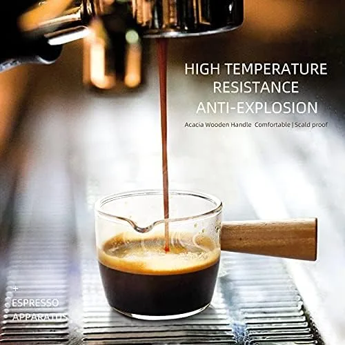 Vista 5 de Taza de café espesado con mango de madera, taza de café expreso, mini taza de leche (3.4 fl oz)