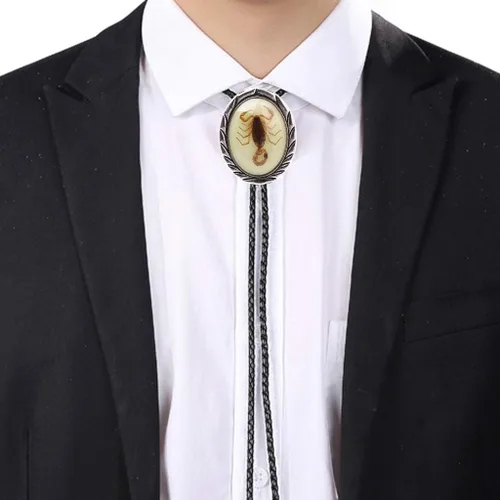 Vista 212 de Jeilwiy Corbata de bolo para hombre, corbata de vaquero occidental, collar de corbata de bolo dorado, corbata de cuero, corbata de Halloween