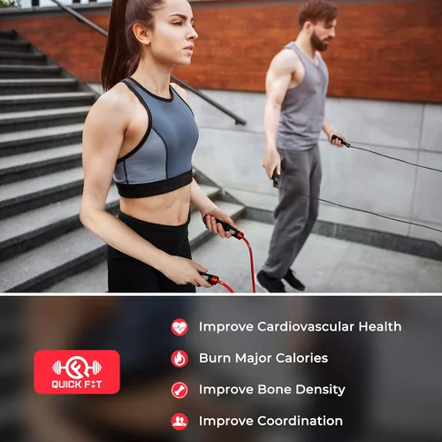 Vista 6 de Quick Fit Juego de 2 cuerdas de saltar con peso (1 libra) con cuerda de saltar sin peso, accesorio de ejercicio portátil para cardio, HIIT