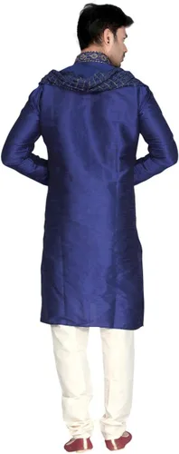 Vista 8 de MKP9007 - Pijama Kurta para hombre azul y marfil, traje indio de Bollywood Sherwani, Azul Patchwork