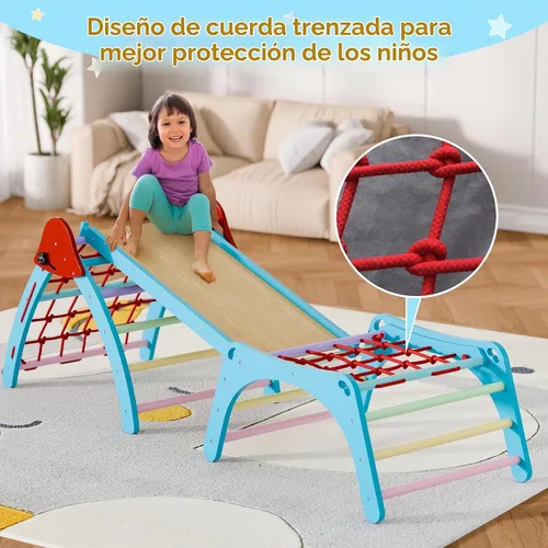 Vista 4 de Xilingol Pikler - Juego triangular de madera plegable, juego de escalada de madera para interiores, parque infantil en la selva, juego de escalada