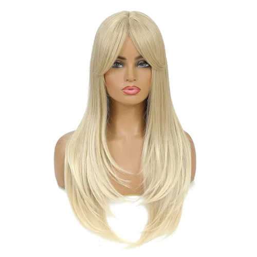 Vista 11 de SWACC Peluca de pelo sintético con flequillo largo en capas para mujeres con gorra de peluca (negro)