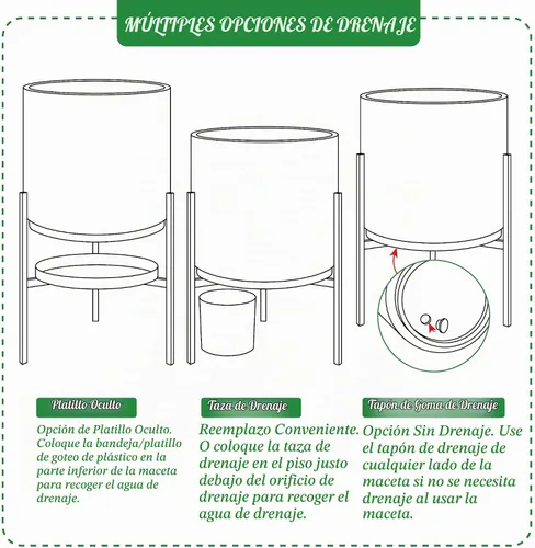 Vista 6 de Macetero moderno con soporte de metal de 8, 10, 12 y 14 pulgadas, para plantas