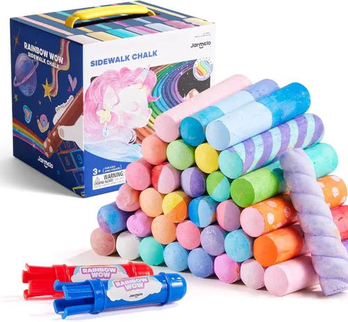 Vista 8 de Jar Melo 26 tizas de acera para niños, tiza de color con soporte, tizas lavables y no tóxicas, juego al aire libre y arte de pizarra para niños