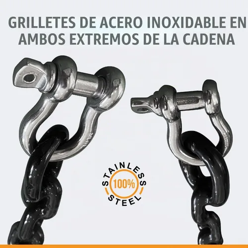 Vista 4 de Anchor-Man - Cadena de anclaje para barco recubierta de PVC, cadena de ancla marina negra con grilletes de acero inoxidable para barcos, kayaks