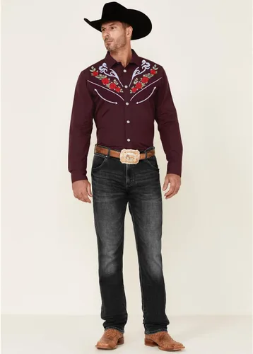 Vista 3 de Camisas bordadas de manga larga para hombre, ajustadas, casuales, con botones