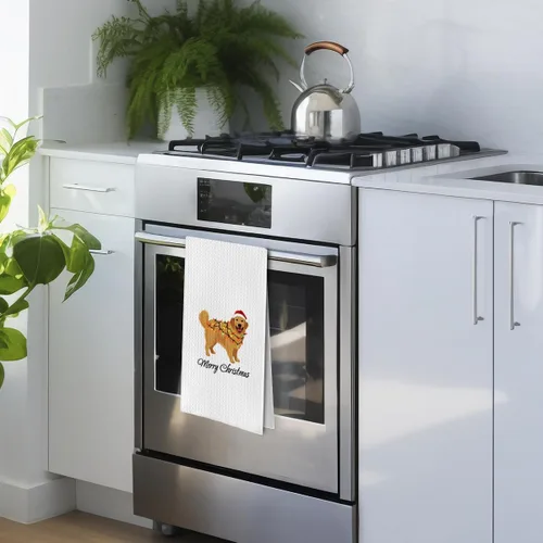 Vista 2 de Regalos de Navidad Golden Retriever - Toallas de cocina decorativas con tejido de gofre Golden Retriever, toallas de cocina navideñas para perro