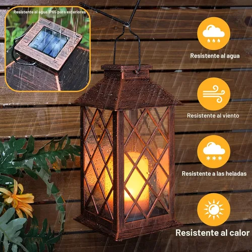 Vista 5 de TAKE ME Linternas solares de 35,6 cm para jardín al aire libre, linterna colgante impermeable con luces LED parpadeantes, sin llama, para mesa, al