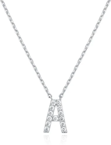 Vista 93 de PAVOI 14K White Gold Plated Cubic Zirconia Initial Necklace Letter Dainty Necklaces for Women