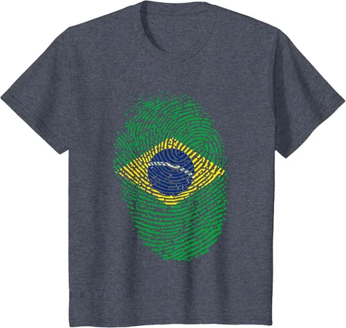Vista 29 de Camiseta patriótica de la bandera brasileña con huella dactilar Asphalt Grey
