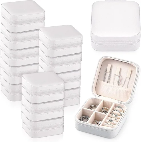 Vista 32 de Yinkin 12 piezas de mini joyero de viaje para dama de honor, organizador de aretes de piel sintética, accesorios de viaje a granel, soporte portátil