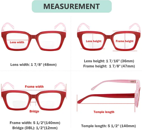 Vista 3 de Eyekepper Gafas de lectura bifocales para mujer, lentes bifocales transparentes de gran tamaño +1.00 Mezcla de lentes transparentes de 4 piezas