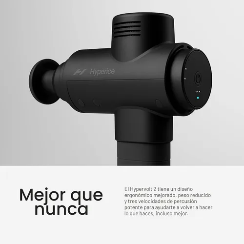 Vista 4 de Hyperice Hypervolt 2 Black - Con tecnología Quiet Glide, pistola de masaje de percusión de mano 3 velocidades, 5 cabezales intercambiables Ayuda
