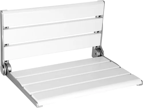 Vista 8 de Asiento de ducha plegable de teca, montado en la pared, banco plegable para espacios pequeños, carga máxima de 380 libras