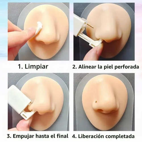Vista 2 de Kit desechable de perforación de nariz con aros de nariz, kit de piercing para la nariz en casa, Acero inoxidable, Circonita cúbica Dorado-1P