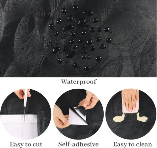 Vista 6 de VaryPaper Papel tapiz moderno con textura negra, para despegar y pegar, diseño geométrico en espiral, para dormitorio, baño, extraíble