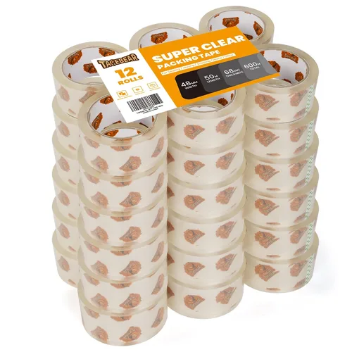 Vista 8 de TAPEBEAR Cinta de embalaje transparente, 12 rollos, 1.88 pulgadas x 55 yardas x 2.0 mil de grosor, cinta adhesiva acrílica para envío, sellado