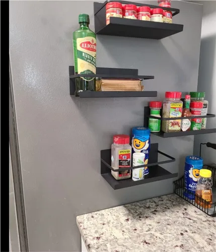 Vista 6 de Soporte magnético para toallas de papel con gancho para refrigerador, refrigerador, organizador para cocina, apartamento, sin taladros, negro, 3