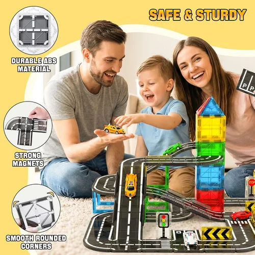 Vista 5 de Azulejos magnéticos de carretera para niños de 4 a 8 años con automóviles Multicolor