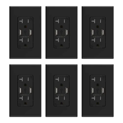 Vista 18 de ELEGRP Receptáculo de toma de pared USB con puertos USB duales de 4.0 A, receptáculo dúplex resistente a manipulaciones de 15 amperios, toma de Negro