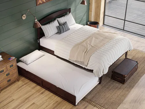 Vista 5 de AFI, Warren - Cama de plataforma matrimonial con cama nido individual, color espresso