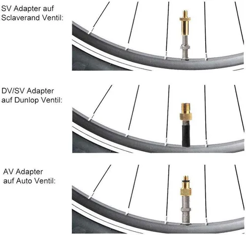 Vista 4 de 16 adaptadores de válvula Presta y Schrader de latón premium, adaptadores de válvula de neumático de bicicleta, aguja de bomba de bola, kit