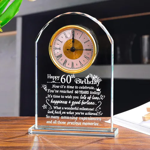 Vista 17 de Ornalrist Reloj de cristal de feliz cumpleaños 70 para mujeres, hombres, recuerdo de cumpleaños de 70 años para mamá, papá, padres, decoración