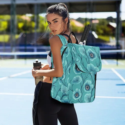 Vista 7 de Bolsa deportiva de tenis para mujer, bonita y resistente con diseño de dibujos animados, diseño de anémona, color verde azulado, para tenis