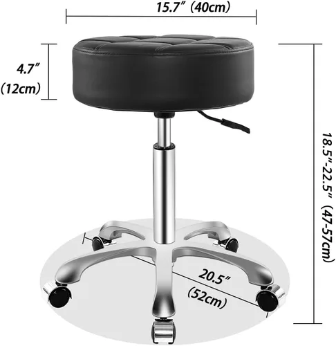 Vista 3 de Ainilaily Taburete con ruedas, cojín grueso resistente para esteticista, silla hidráulica para trabajo, médico, tatuaje, sala de oficina, (negro)