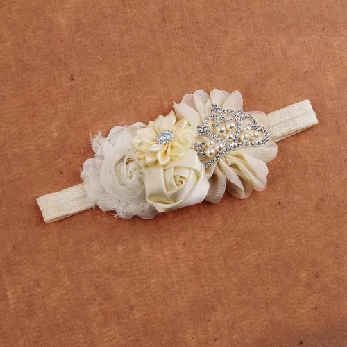 Vista 2 de Nishine Diadema elástica en pares para bautizo para bebés y niñas pequeñas, con flores, tiara elástica en pares (niños, marfil y rosa polvoriento)