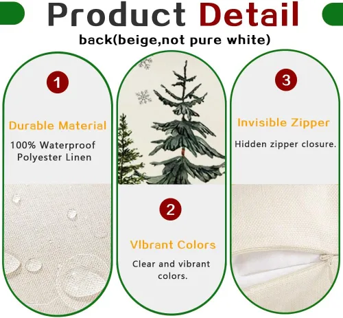 Vista 6 de RABUSOFA Fundas de almohada de Navidad de 18 x 18 pulgadas, impermeables, para exteriores, árbol de Navidad, copos de nieve, decoración de invierno
